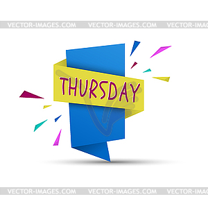 THURSDAY. Colored banner with name of day of week - vector clipart