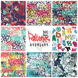 Graffiti seamless patterns set - vector image