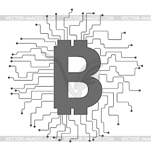 Символ технологии биткойнов - векторный эскиз