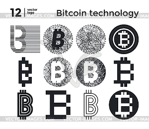 Set abstract bitcoin technology - white & black vector clipart