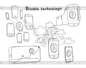 Abstract bitcoin technology - white & black vector clipart