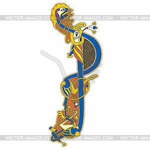 Celtic medieval initial letter P - vector clip art