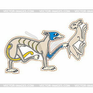 Celtic medieval dog and hare - vector clipart