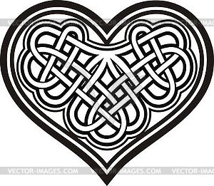 Shamrock heart. Celtic symbol. Black white tattoo - vector image