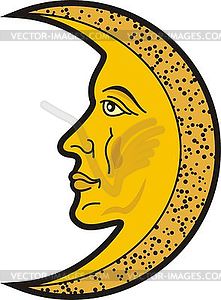 Moon with face. Heraldic symbol and tattoo - vector image