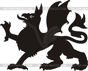 Heraldic dragon tattoo. Dlack / white silhouette - vector image