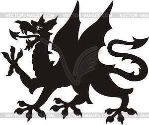 Heraldic dragon tattoo. Black / white silhouette - vector clipart