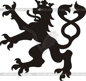 Heraldic lion tattoo. Black / white silhouette - vector image