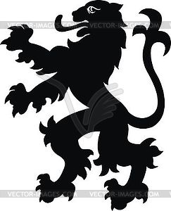 Heraldic lion vintage . Black white silhouette - vector image