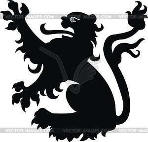 Heraldic lion vintage . Black white silhouette - vector image