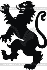 Heraldic lion vintage . Black white silhouette - vector clipart