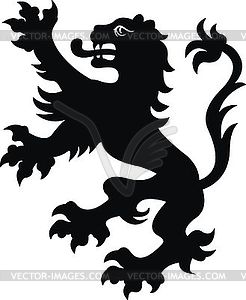 Геральдический лев. Черный белый силуэт - изображение в векторе