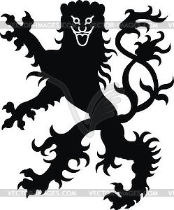 Heraldic lion vintage . Black white silhouette - vector clip art