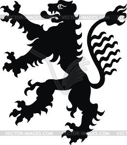 Heraldic lion vintage . Black white silhouette - vector image