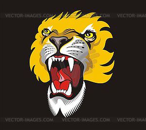 Gold roaring lion. Angry animal grinning face. Print on - vector clipart