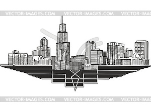 Городской пейзаж и линия горизонта Чикаго, Иллинойс - клипарт в формате EPS