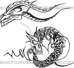 Two powerful dragons for tattoo stencils - vector EPS clipart