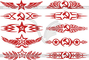 Set of red color soviet vignettes - vector clipart