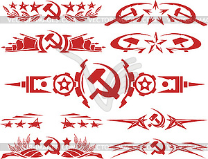 Set of red color soviet vignettes - vector clipart