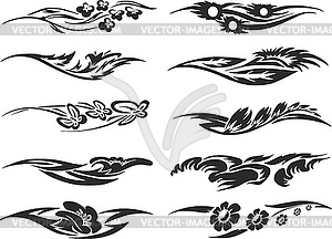 Set of black and white floral vignettes - vector image