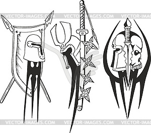 Tattoo sketches of Teutonic crusader shields and - vector clipart