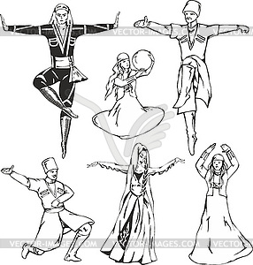 Белый Highlander танцоров в национальных костюмах - иллюстрация в векторном формате
