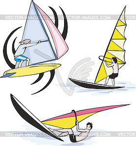 Set of sailing sportsmen - vector clip art