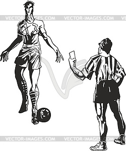 Soccer referee takes card to player - vector clipart