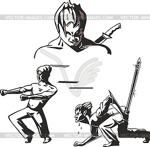 Set of teen warriors in anime style - vector clipart / vector image