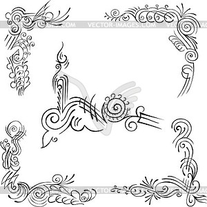 Set of retro corners - white & black vector clipart