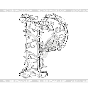 Letter P floral sketch - vector image