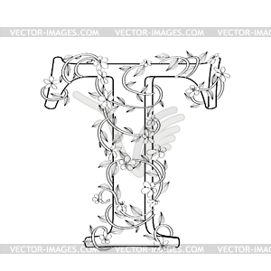Letter T floral sketch - vector clip art