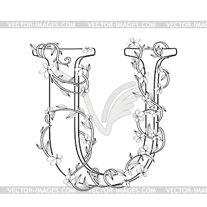 Letter U floral sketch - vector image