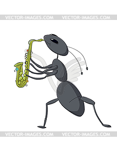 Cute ant playing saxophone - vector image