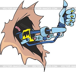 Biomechanical hand appering from black whole - vector clipart