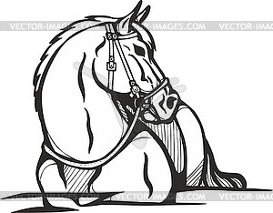 Horse lying head right - white & black vector clipart