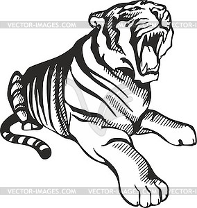 Рычвщий лежащий тигр - клипарт в векторном виде
