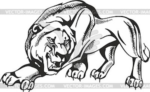 Staying lion - white & black vector clipart