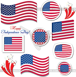 Set of USA independence day celebration button icons - vector clipart