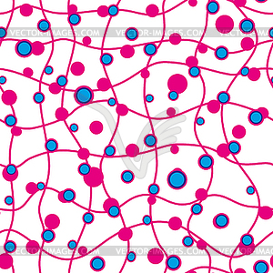 Pink geometric seamless background with blue dots - vector clip art