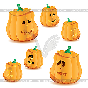 Set of halloween pumpkins with variations of - vector clipart