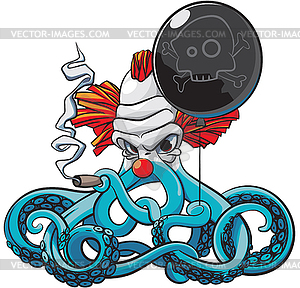 Осьминог Плохой Клоун - векторное изображение клипарта