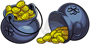 Leprechauns pots of gold - vector clip art