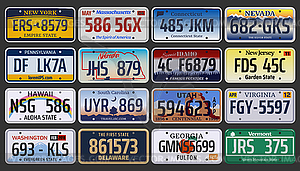 American vehicle registration number plates - color vector clipart