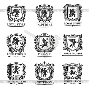 Heraldic animals, medieval heraldry shields - vector EPS clipart