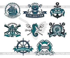 Nautische Und Marine Heraldische Symbole Vector Clipart Eps