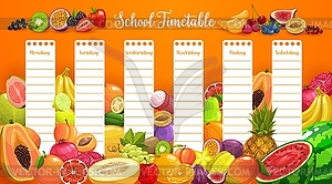 School timetable schedule with tropical fruits - vector image