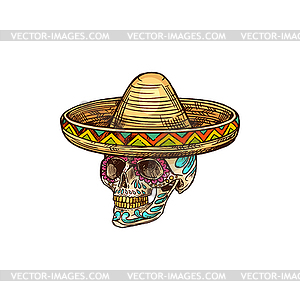 Mexikanischer Schadel Im Sombrero Hut Skelett Vector Clipart Vektor Bild