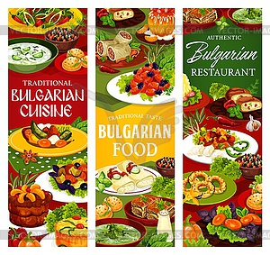 Bulgarian cuisine banners of soup, salad, dessert - vector clipart