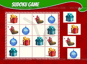 Kids sudoku game with Christmas gifts and toys - vector clipart